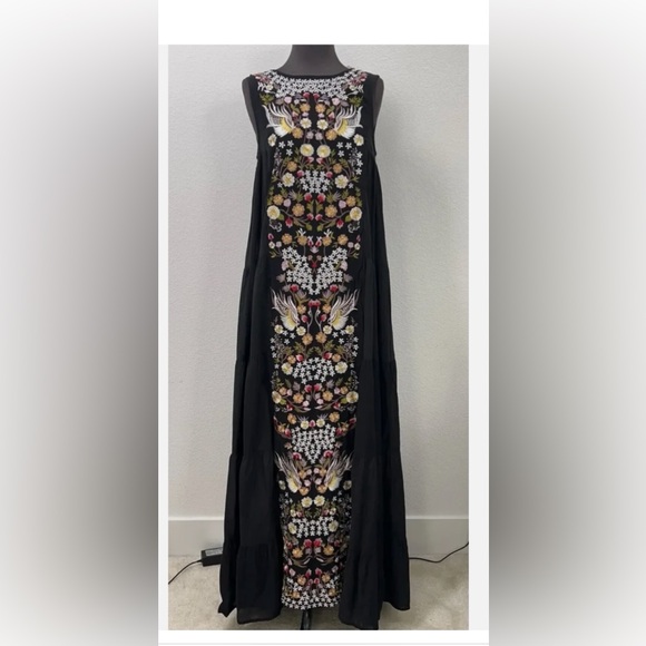 Anthropologie Samant Chauhan Jacaranda Dress 4P Black Embroidered Maxi - Picture 2 of 8